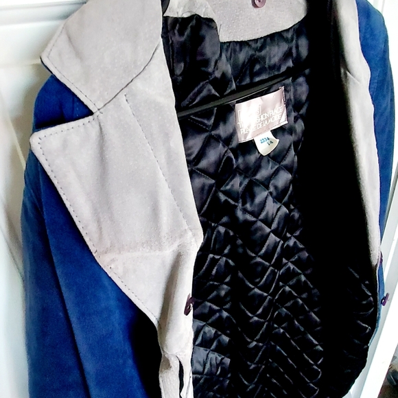 Dark Blue grey  Suede and Polyester  Long Coat - L (L43xW48) - Picture 6 of 11